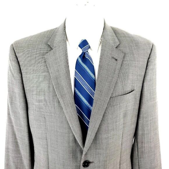 Jos A Bank Signature Gold Wool 2 Button Suit Jacket 40S White Black Sharkskin - Picture 1 of 11